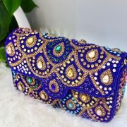 Fashion OVERSEAS Hand Embroidered Box Clutch Bag Purse-Purple