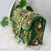 Fashion Hand Embroidered Box Clutch Bag Purse-Green
