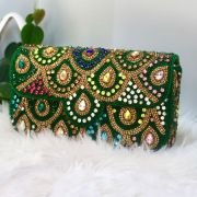 Fashion Hand Embroidered Box Clutch Bag Purse-Green