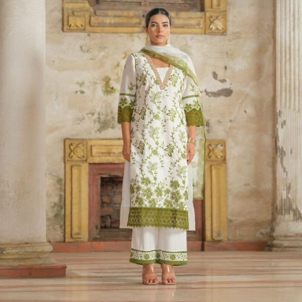 Olive Blossom Embroidered Lawn Suit