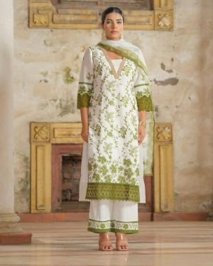 Olive Blossom Embroidered Lawn Suit
