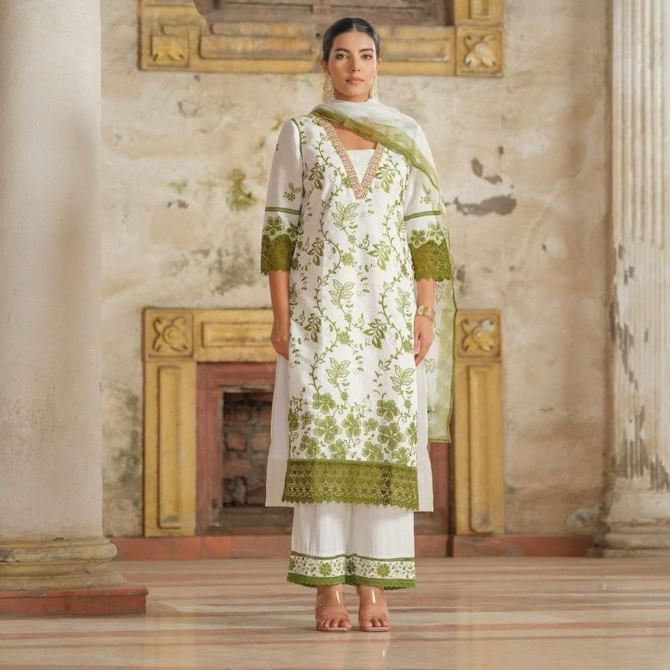 Olive Blossom Embroidered Lawn Suit
