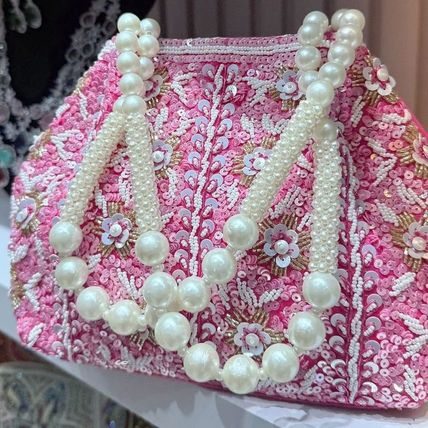 Design Embroidery Silk Handcrafted Potli in Pink