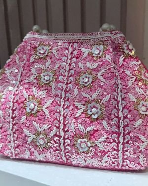 Design Embroidery Silk Handcrafted Potli in Pink