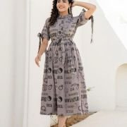 Printed Polyester Aline Dress in Gray