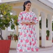 Floral Printed Anarkali Kurta with White straight pant